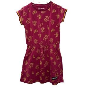 Harry Potter Girls Hogwarts Dress Burgundy Gold Wizarding World Print Size 8